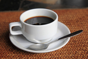 hot black coffee on the table