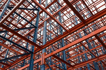 Colorful blue and red scaffolding.