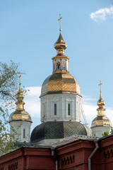 Fototapeta na wymiar Cathedral (1689) of the St. Intercession orthodox Monastery in Kharkiv, Ukraine in sunny summer day