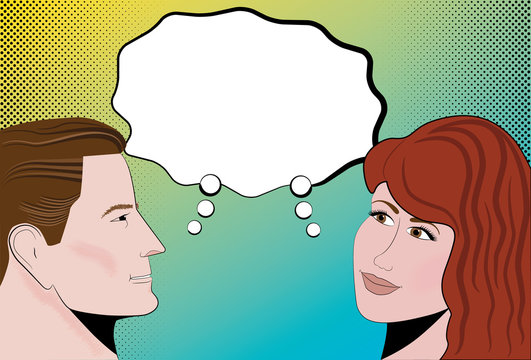 Male and Female Retro Halftone Comic
