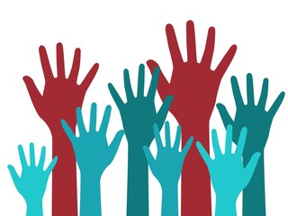 Vector hands up. Colorful illustration.