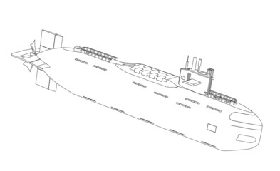 The submarine nuclear outline drawing on a white background