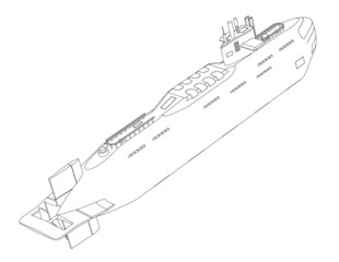 The submarine nuclear outline drawing on a white background