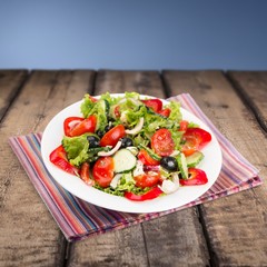 Salad, bowl, napkin.