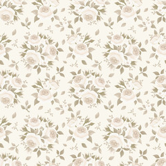 Seamless beige pattern with roses. Vector illustration.