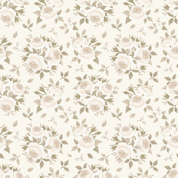 Seamless beige pattern with roses. Vector illustration.