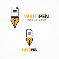 Vector logo or icon combination of a document and pen