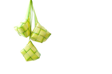 A diamond Ketupat shaped a natural rice casing made from young coconut leaves for cooking rice on white background