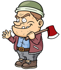 Vector illustration of Man chopping wood