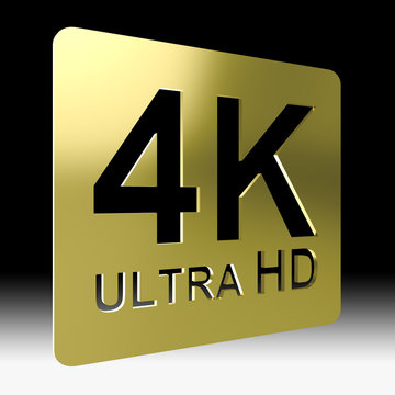 Gold 4K ultra HD sign isolated on black background with clipping path include