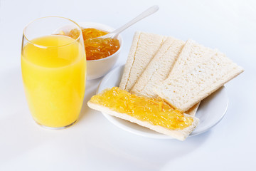 sandwiches with orange marmalade, orange juice