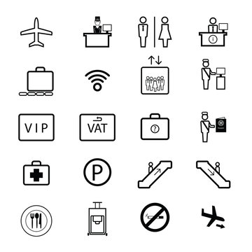 Airport sign icons set