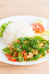 Spicy Fried basil leaf with chicken and rice