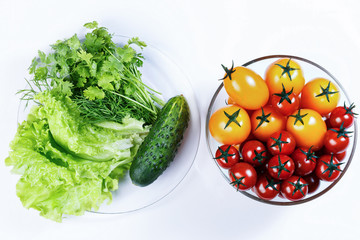 lettuce, tomatoes, parsley, dill, cucumber