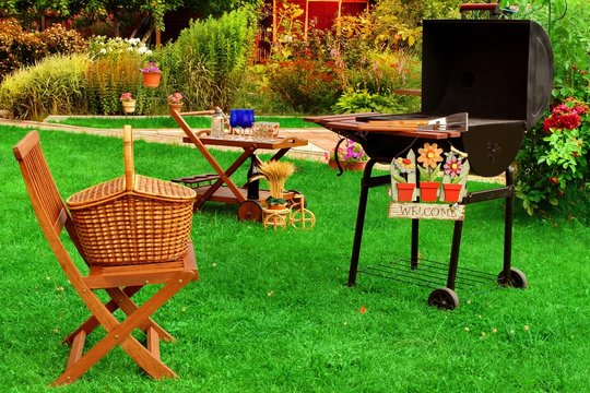 Summer Backyard  BBQ Grill Party Or Picnic Scene