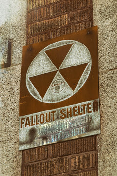 Fallout Shelter Vintage Sign. A vintage Fallout Shelter sign on the side of a building in downtown Buffalo, New York.