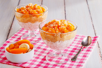 Healthy breakfast, oat cereal with fruit