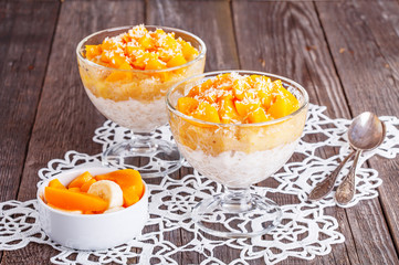 Healthy breakfast, oat porridge with fruit