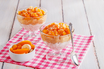 Healthy breakfast, oat cereal with fruit