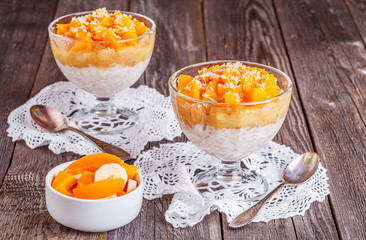 Healthy breakfast, oat porridge with fruit