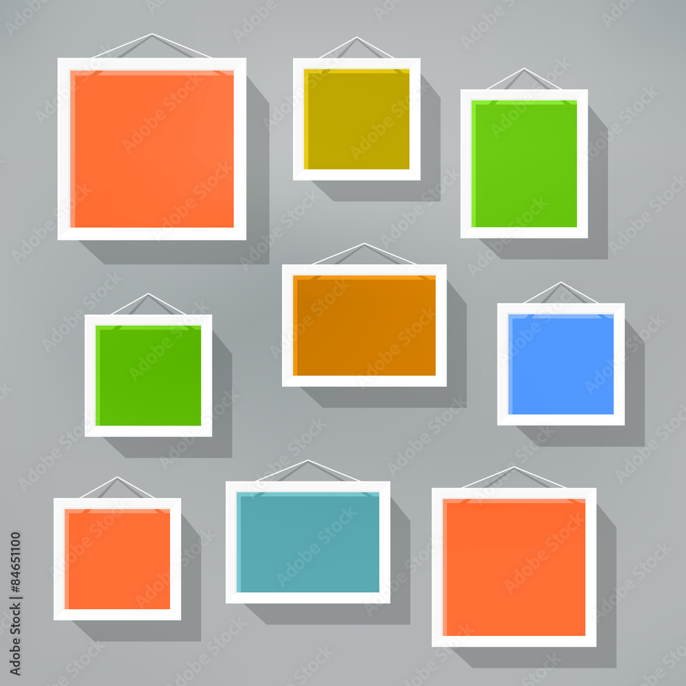 Poster blank color picture frame set on blured background. template for