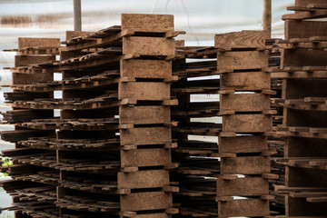 Interior view of the factory of traditional mud brick production.