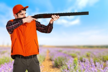 Naklejka premium Hunting, Hunter, Shotgun.
