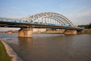 Pilsudski Bridge on Vistula River in Krakow