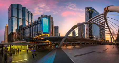 panorama skywalk sunset bangkok city thailand - obrazy, fototapety, plakaty