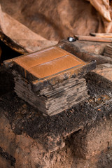 Close view of the mold tool to create traditional mud bricks.