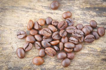 coffee beans on  wooden background