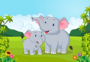 Naklejka premium Cartoon Mother and baby elephant