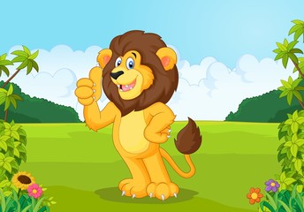 Obraz na płótnie Canvas Cartoon lion giving thumb up 