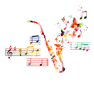 Colorful saxophone design with butterflies