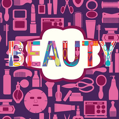 makeup cosmetic and beauty silhouettes set icon background