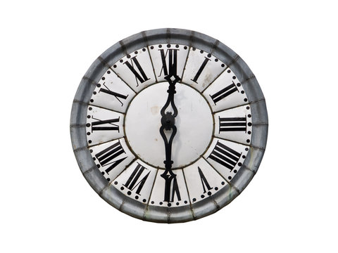 Vintage mural antique clock, isolated on white background