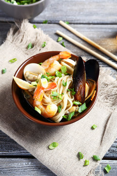 tasty noodles with seafood