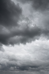 Thunderclouds over horizon. Storm sky background.