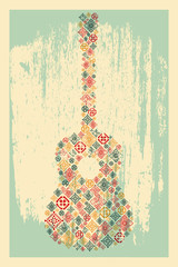 Naklejka premium Guitar concept made of folk ornament. Vector illustration.