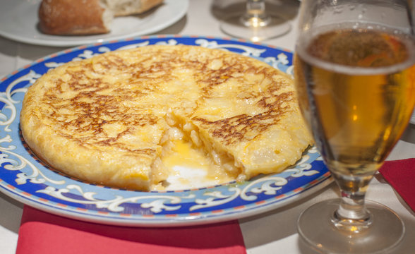 Authentic spanish tortilla. Served at a typical spanish restaurant in Madrid.