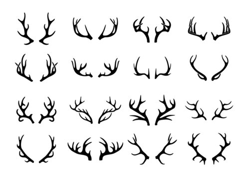 Vector deer antlers black icons set