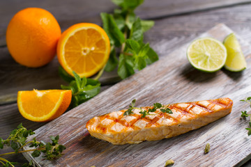 Grilled salmon steak.