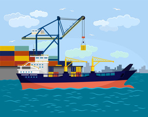 Vector ship port flat illustration