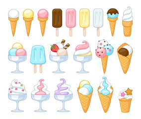 Colorful sweet ice cream icons set.