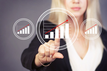 Woman with chart online business diagram icon