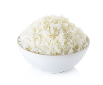 Rice with bowl isolated on the white background