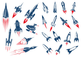 Space rocket ships and military missiles