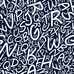 Abstract alphabet letters in seamless pattern