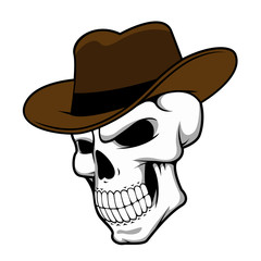 Cowboy skull wearing a stylish fedora hat