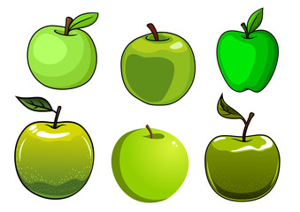 Fresh green apples fruits set